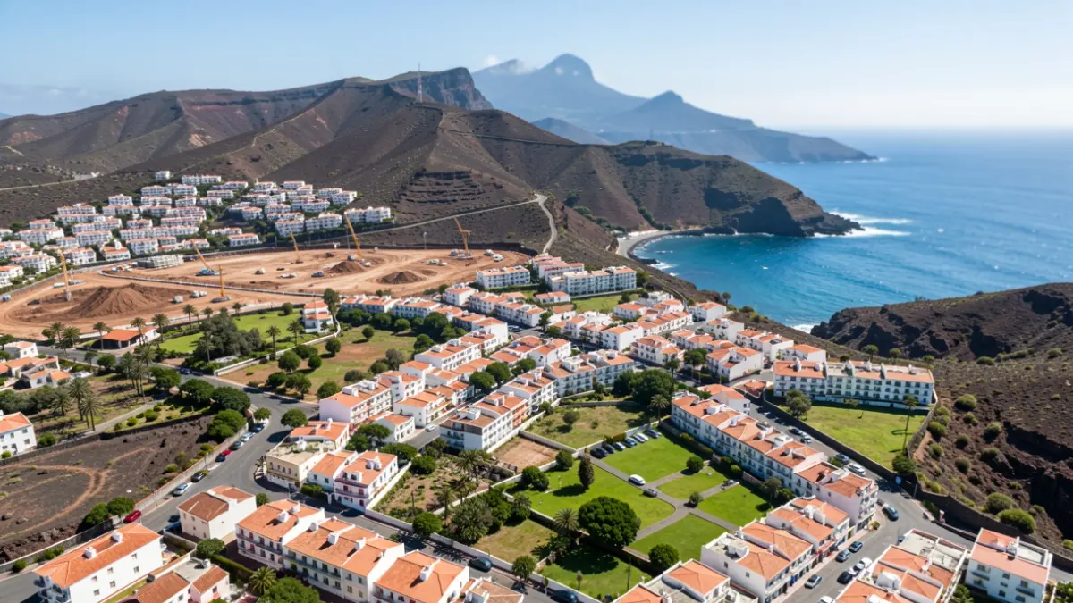 Aerial view of Agaete, Gran Canaria, showing urban development and landscape.
