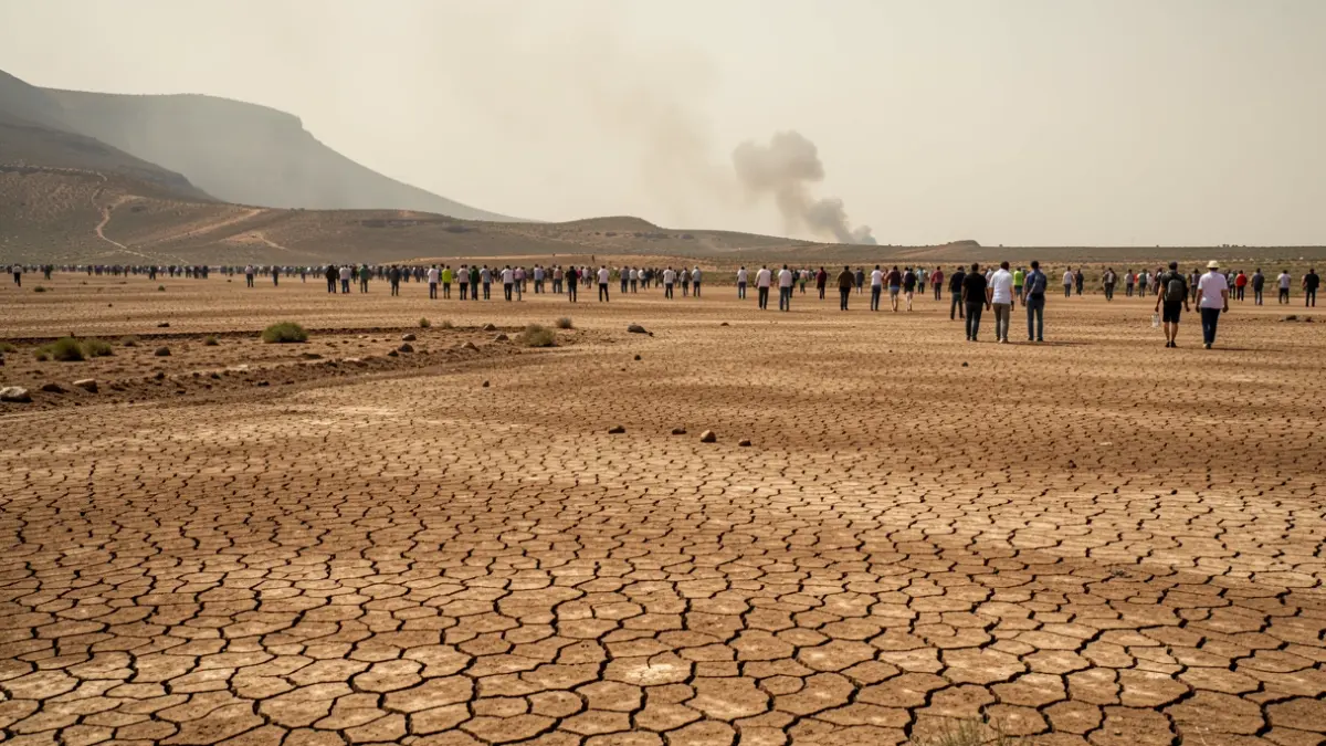 Imagen de tierra agrietada y humo en una ladera de Gran Canaria bajo un cielo caluroso.
