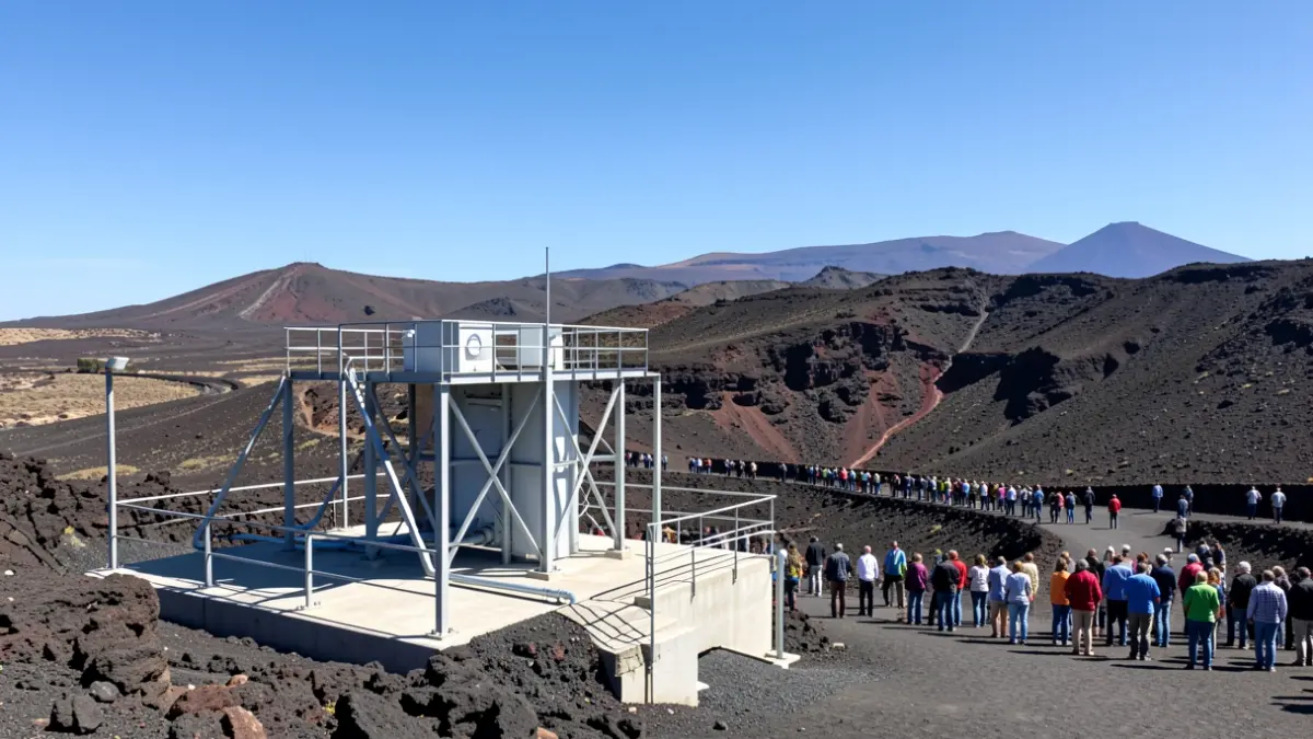 Image of a desalination plant in the volcanic landscape of Canarias.