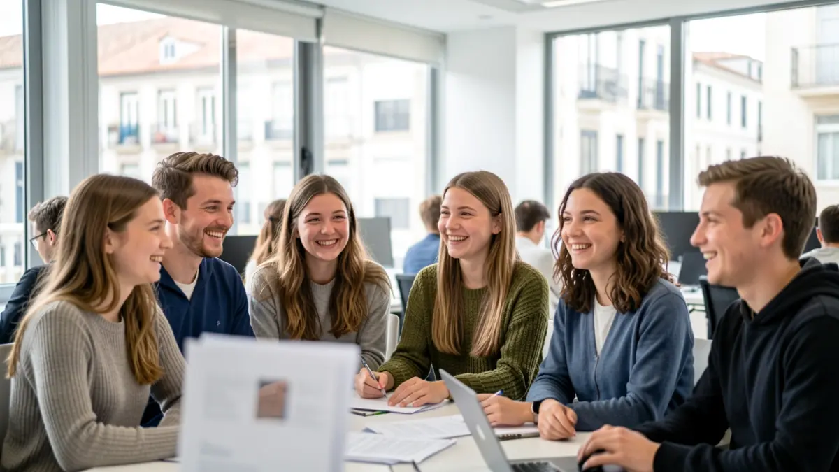 Image of six interns in an office setting in Canarias.