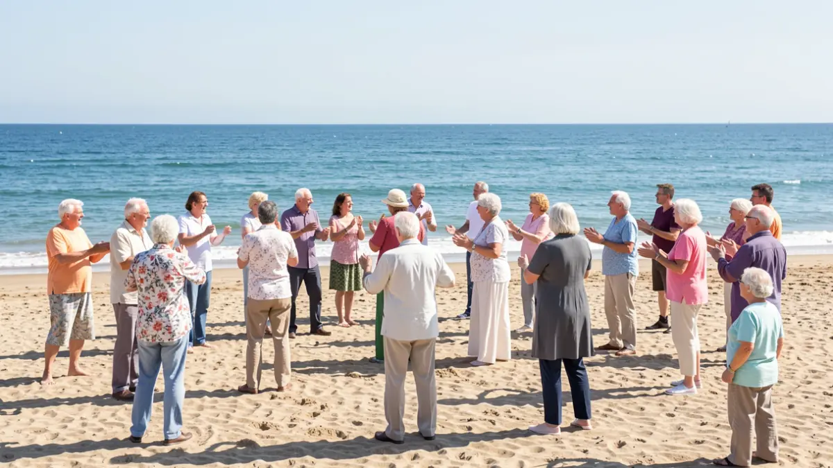 Imagen genérica de personas mayores haciendo ejercicio en la playa.