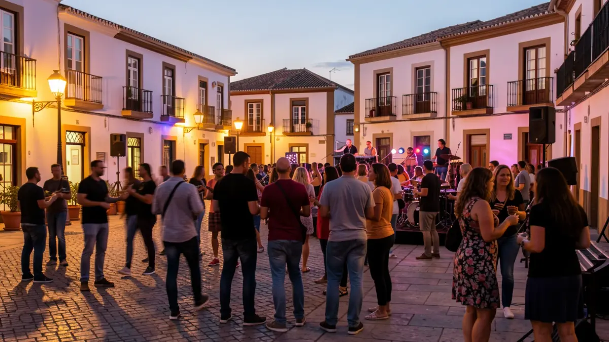 Generic image of a cultural event in a Canarias town square at dusk.