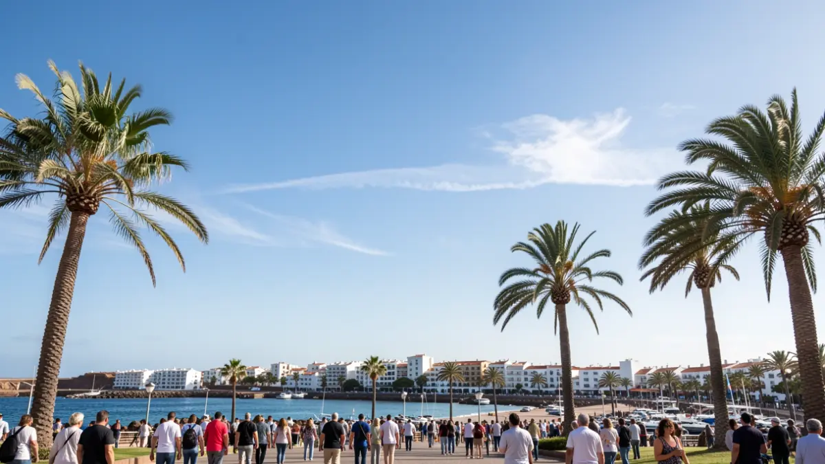 Sunny sky over Arrecife with some clouds and a sea breeze.
