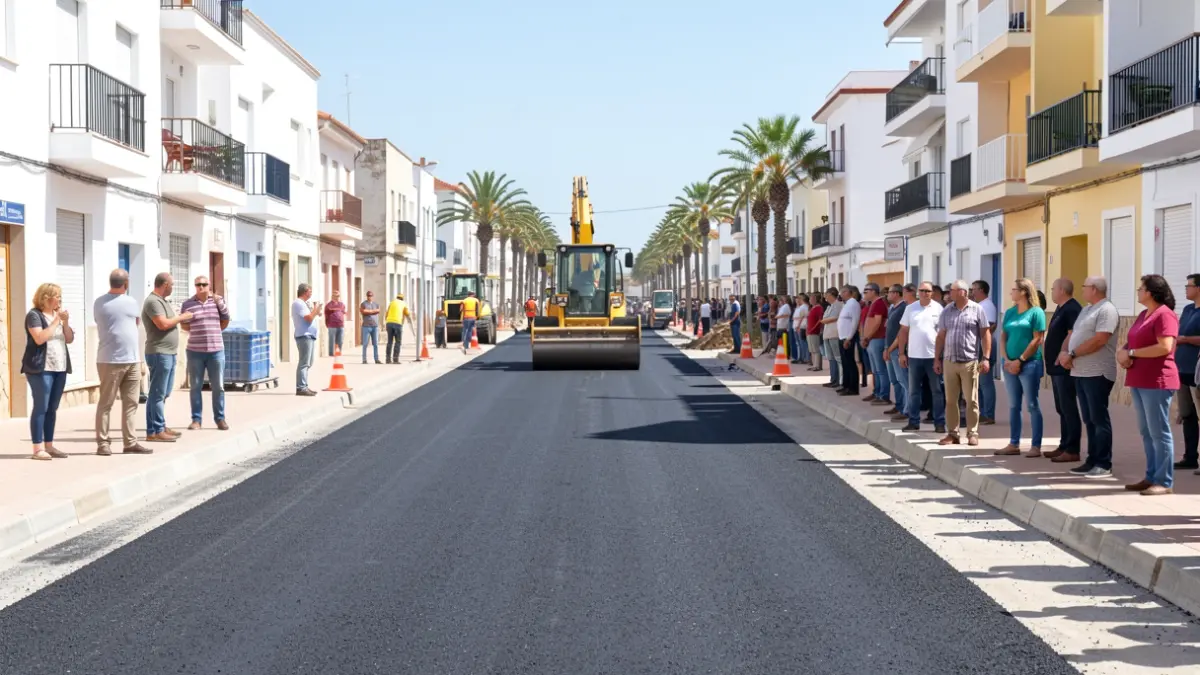 Asphalt paving work on a street in Arrecife, Lanzarote.