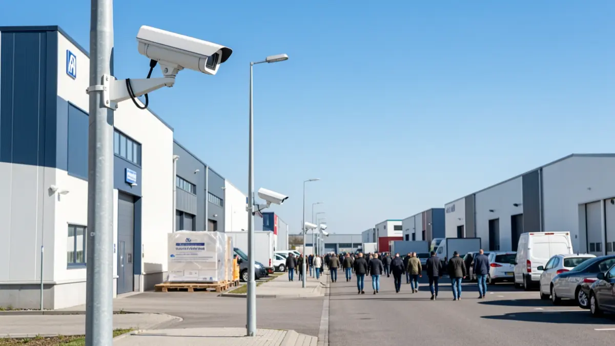 Surveillance cameras installed in an industrial park.