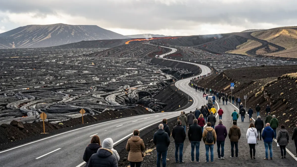 Image of the LP-2 road in La Palma, rebuilt over volcanic lava flows after the Tajogaite eruption.