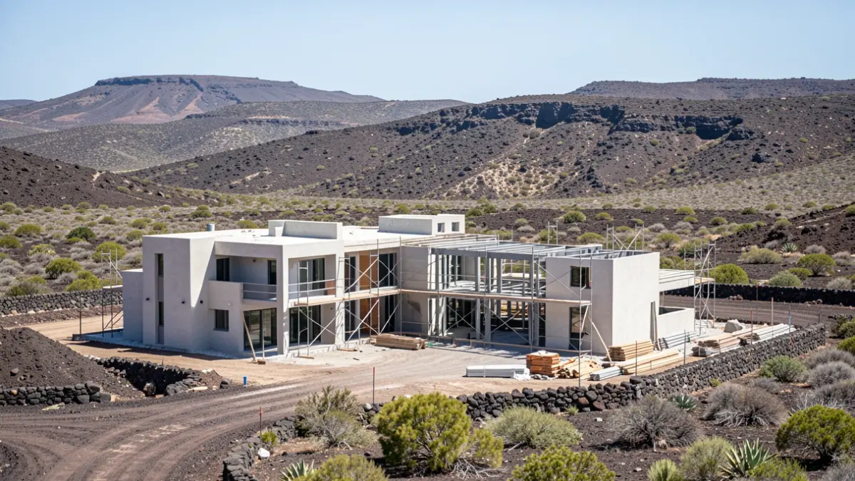 Construction work in progress for the Gran Tarajal Socio-sanitary Residence in Fuerteventura.
