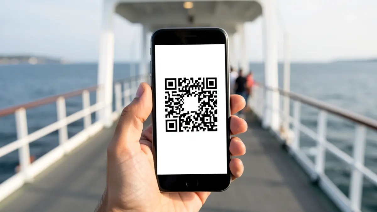 QR code on a mobile phone for ferry boarding.