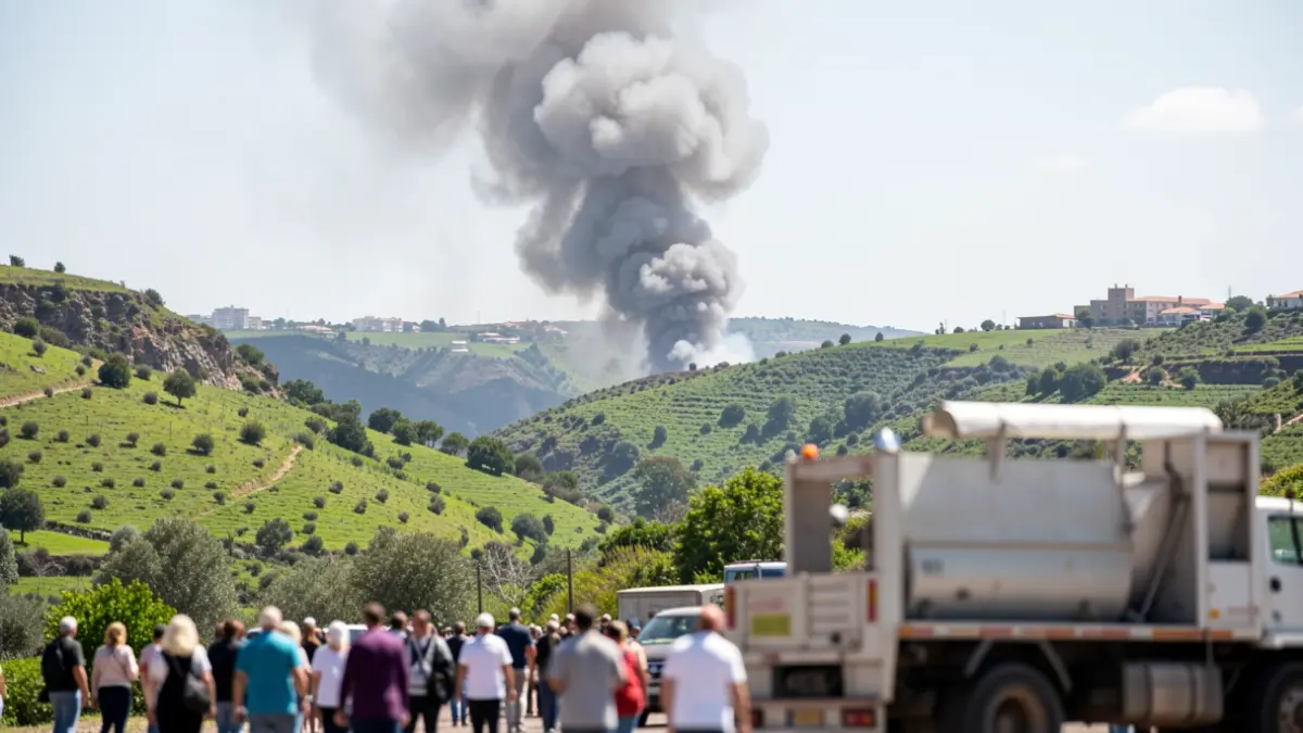 Generic image of a smoke column over a green hillside in Canarias.