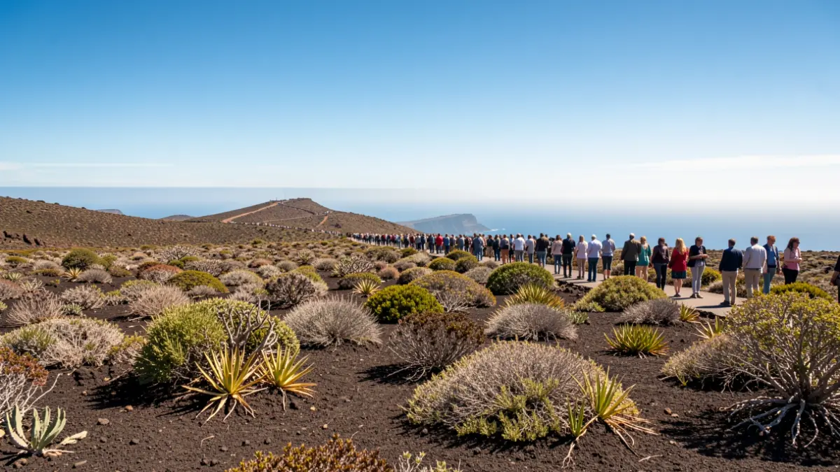 Cielo soleado sobre un paisaje volcánico de Canarias.