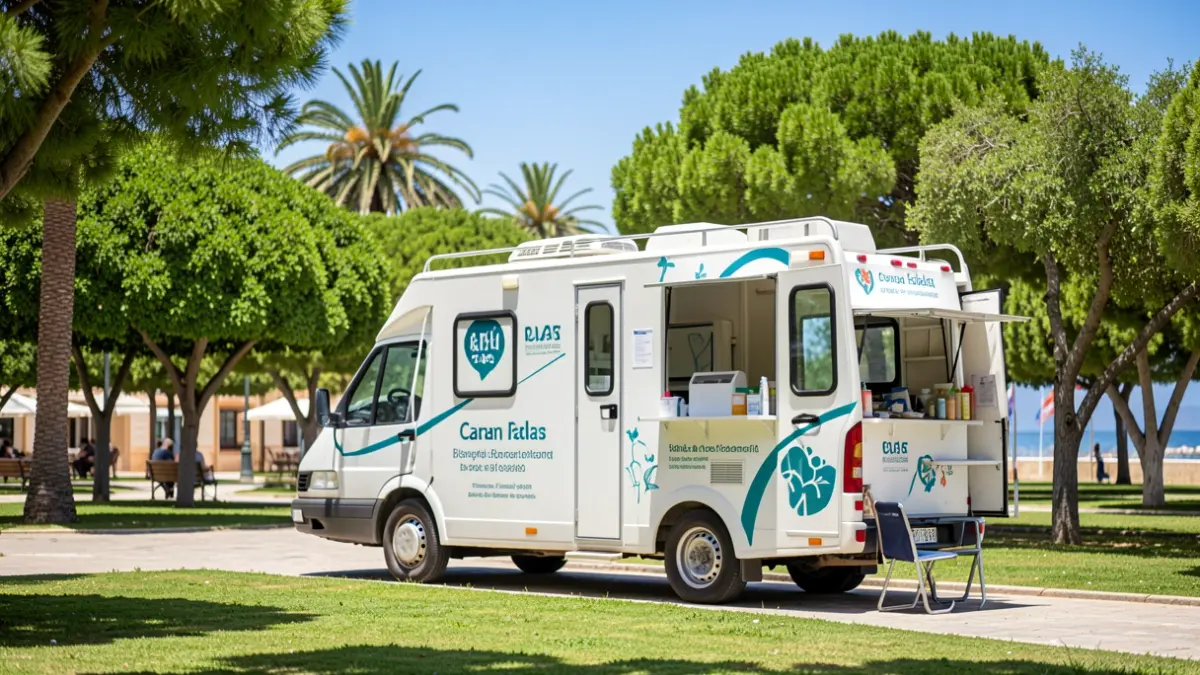Generic image of a mobile blood donation unit in a park.