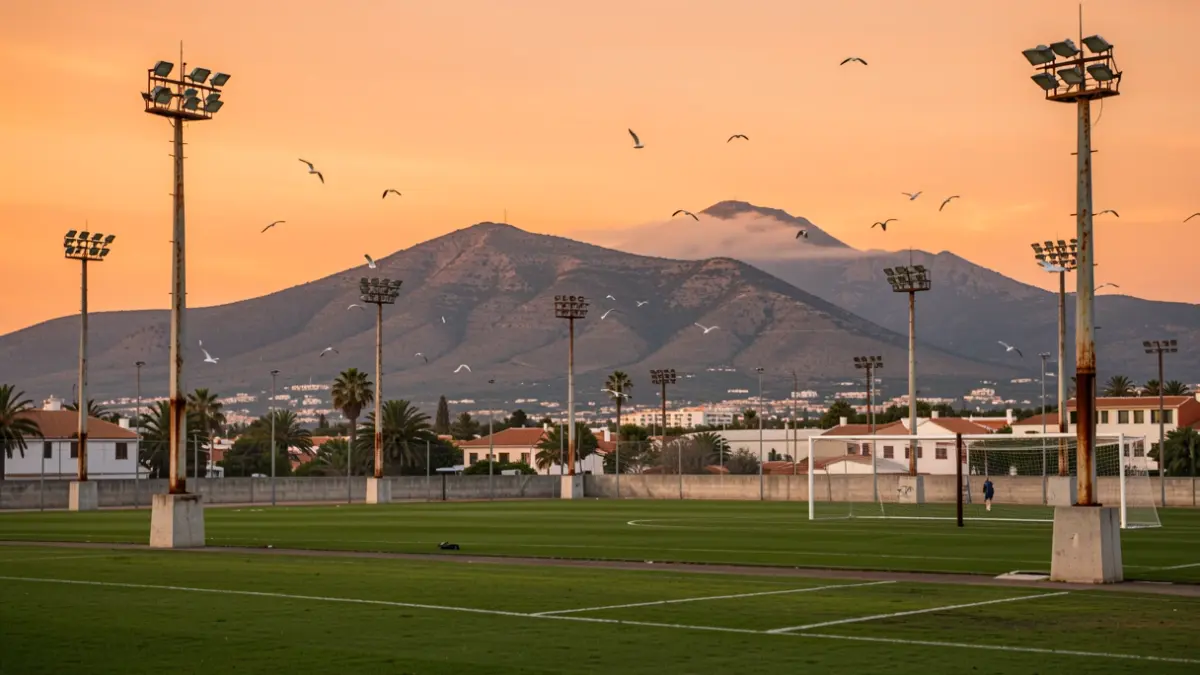 Jorge Pulido football field in Las Coloradas, Las Palmas de Gran Canaria, with new deficient lighting and sea views.