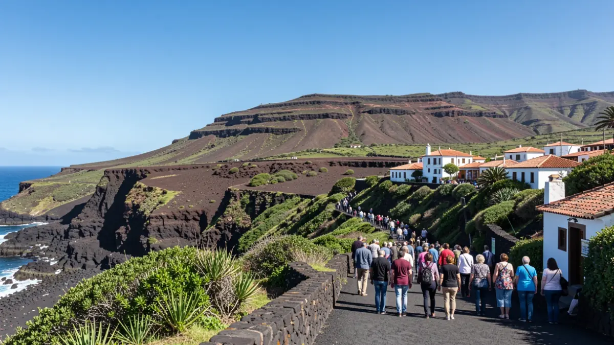 Panoramic view of La Gomera island with volcanic landscapes and vegetation.