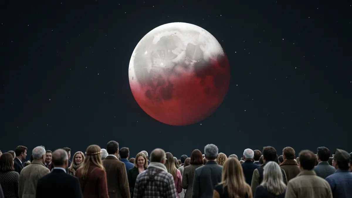 Imagen genérica de un eclipse lunar parcial con tonos rojizos.