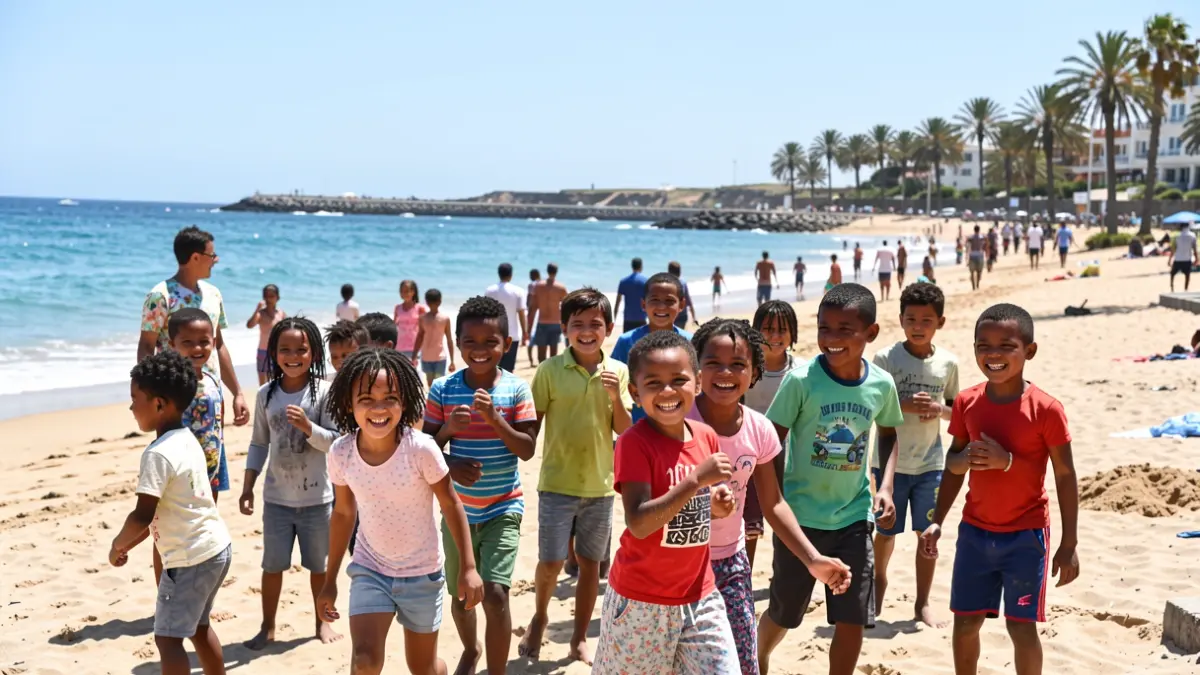 Imagen genérica de niños saharauis jugando en una playa de Canarias.