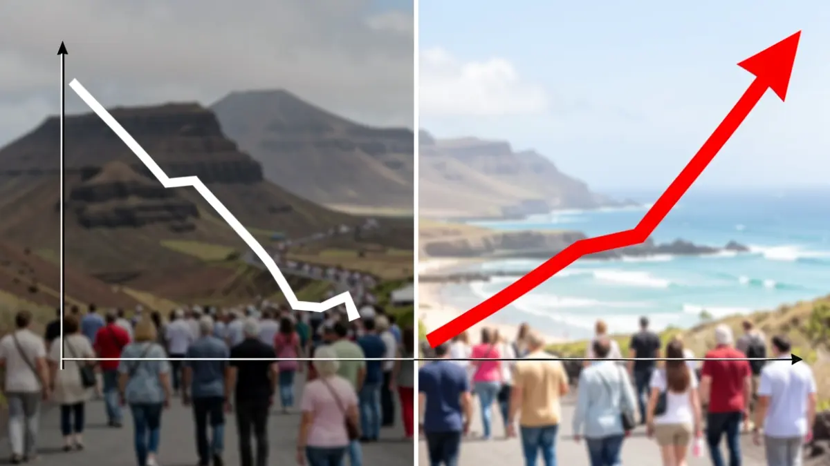 Gráfico descendente para el turismo alemán y ascendente para el francés en Canarias.