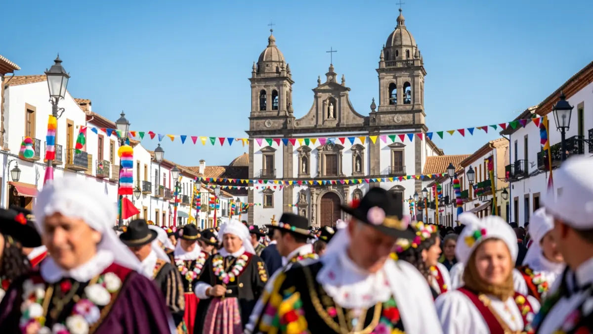Image of the traditional Offering to the Virgin of Candelaria in Tenerife, featuring devotees and cultural elements.