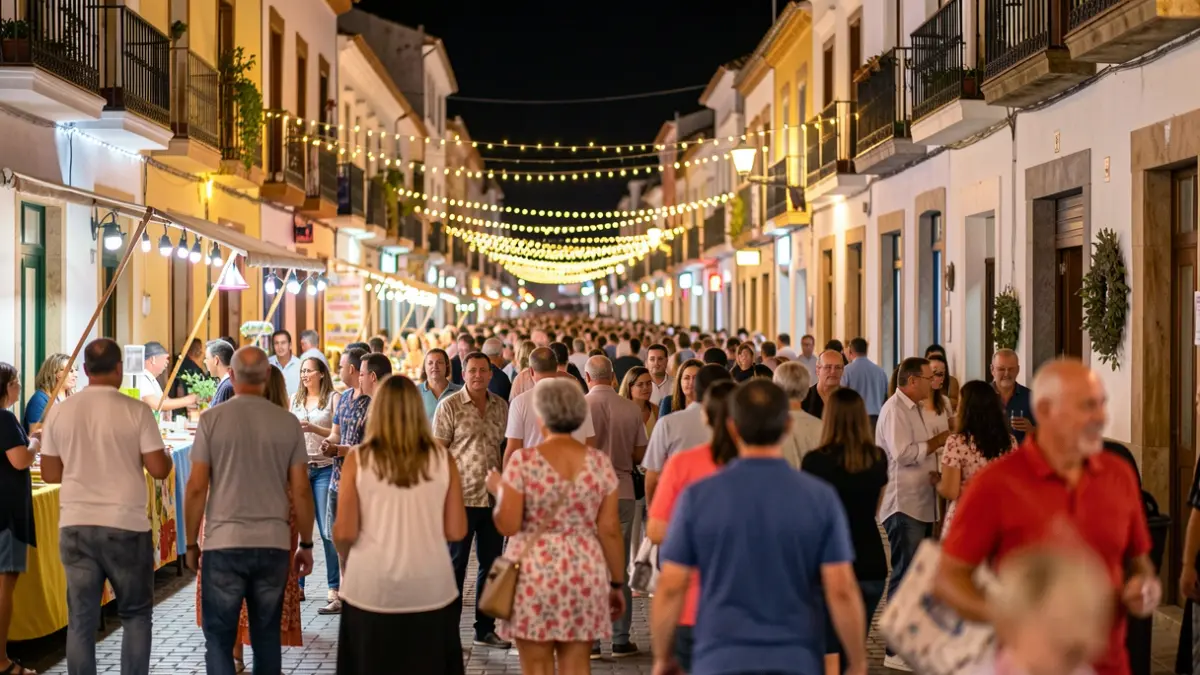Imagen genérica de una noche de fiesta en Candelaria con luces borrosas.