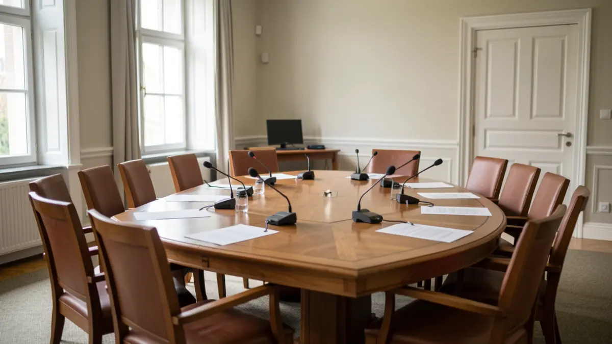 Imagen genérica de una sala de reuniones municipal con micrófonos y sillas.