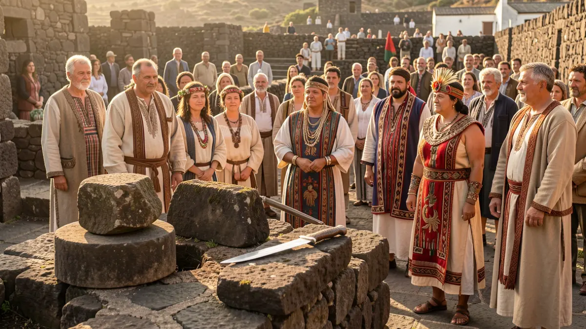 Symbolic representation of the Guanches of Candelaria with historical elements.
