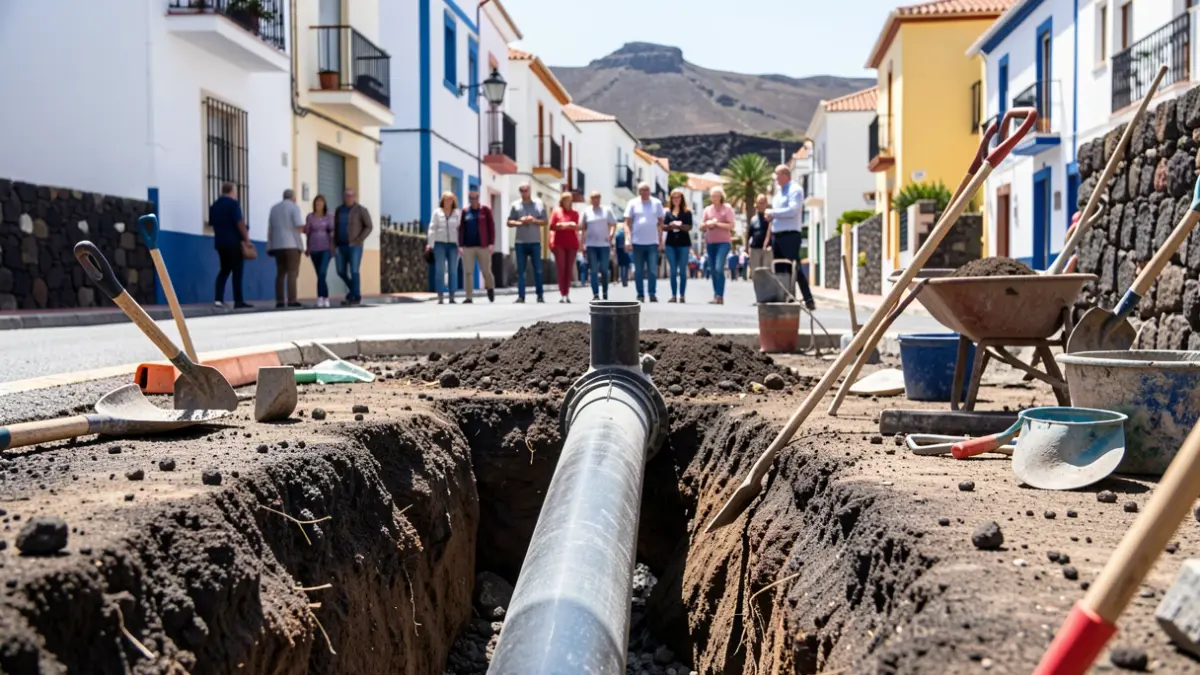 Image of water pipe renovation works on Estrelitzia street, Candelaria.