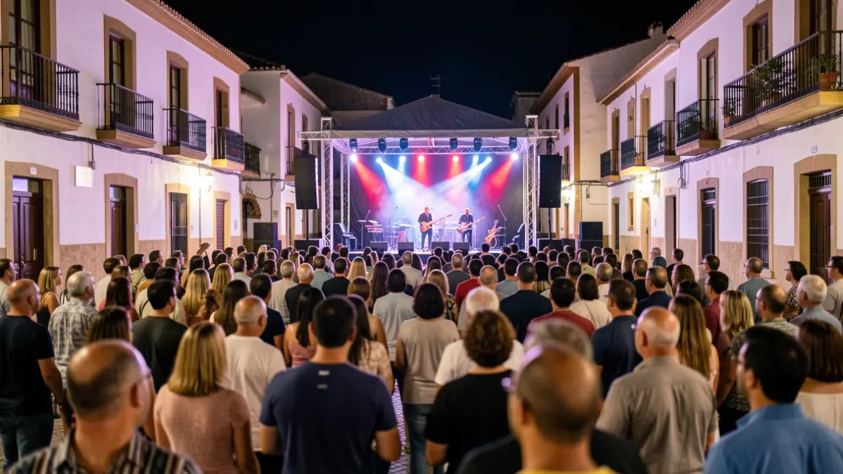 Imagen genérica de un concierto al aire libre por la noche en una plaza.