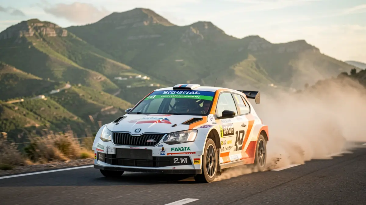 Un coche de rally Skoda Fabia R5 compitiendo en la Subida a Puntallana.