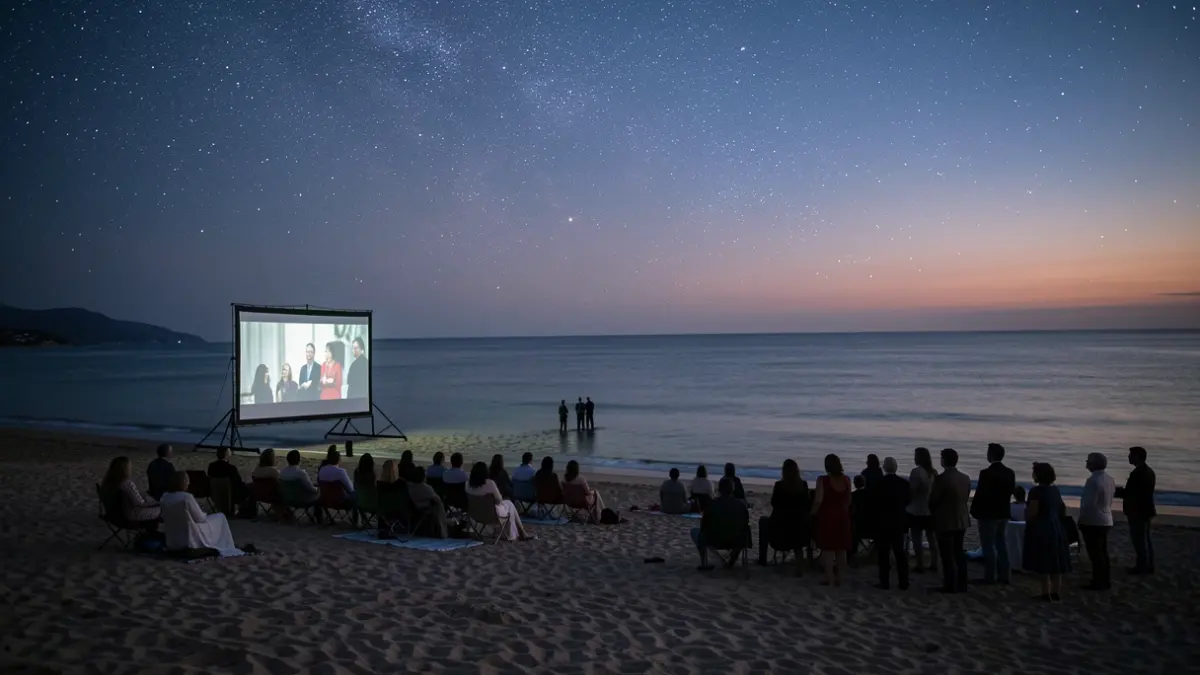 Generic image of an outdoor cinema cycle on the beach.