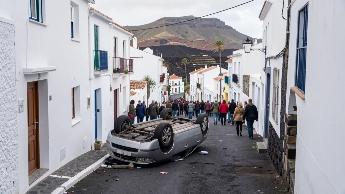 Imagen genérica de un coche volcado en una calle estrecha y empinada de Canarias.