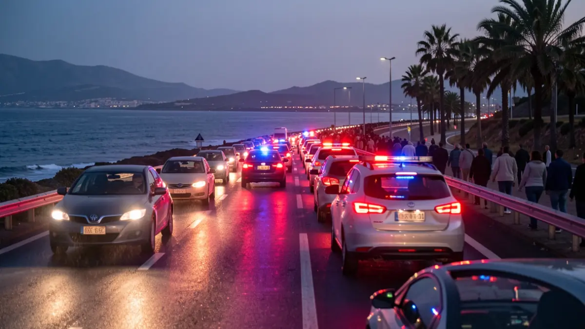Imagen genérica de un atasco en la Avenida Marítima de Las Palmas de Gran Canaria con luces de emergencia.
