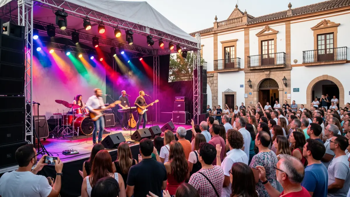Image of a Mexican music concert at MUNA, with musicians on stage and audience.