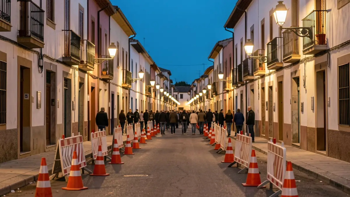 Imagen genérica de obras en una calle con conos y barreras.