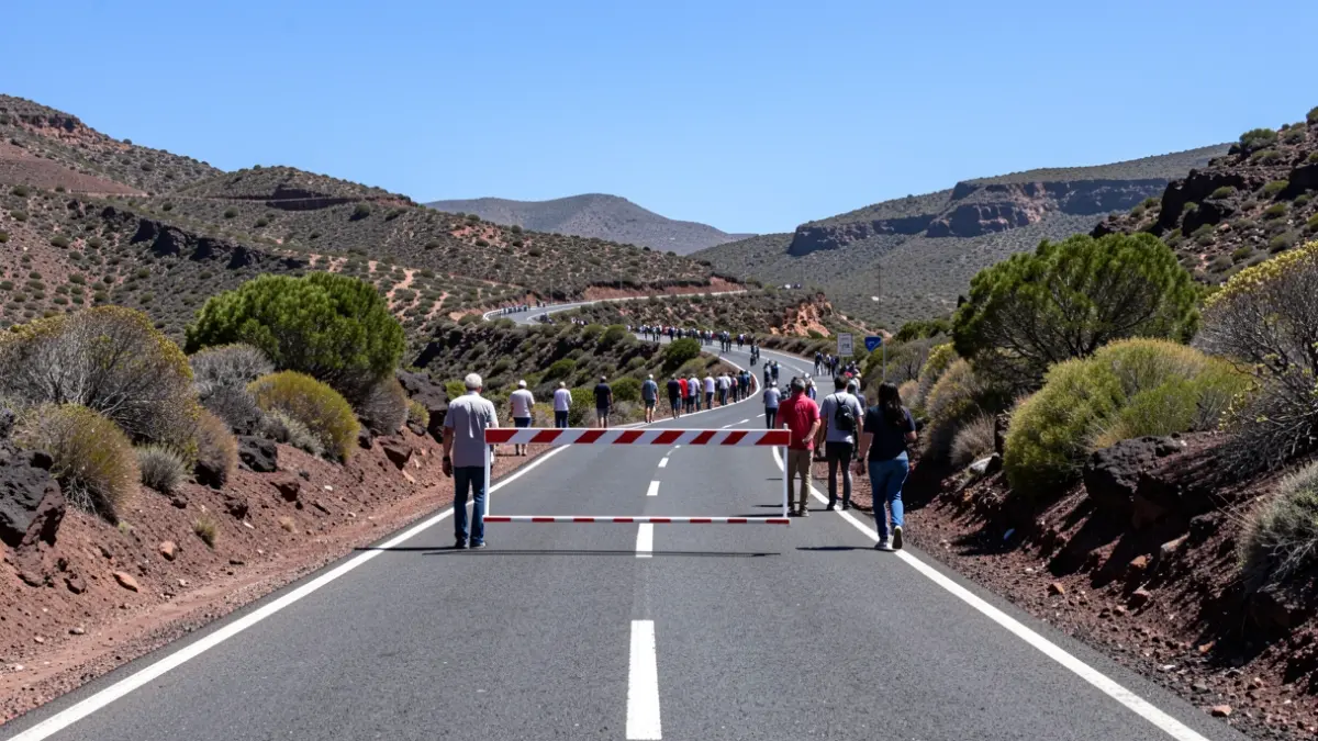 Imagen genérica de una carretera de montaña en Gran Canaria cortada por una barrera.