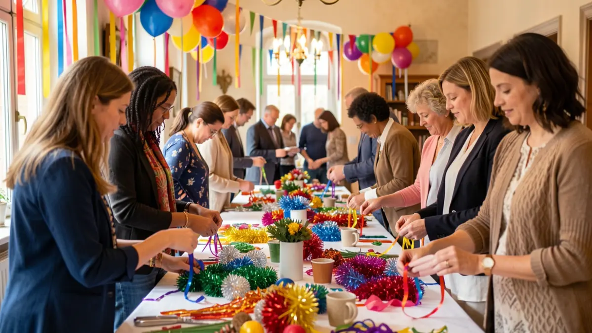 Generic image of people decorating a festive event.