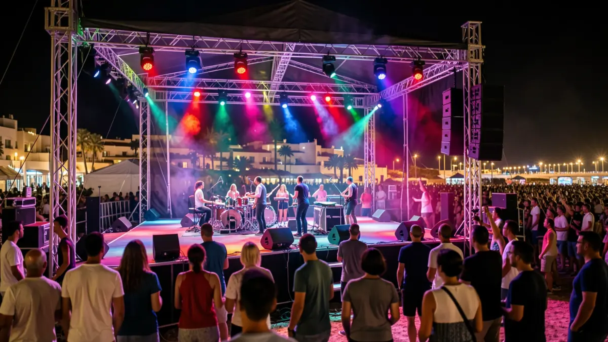Generic image of a music festival stage at night.