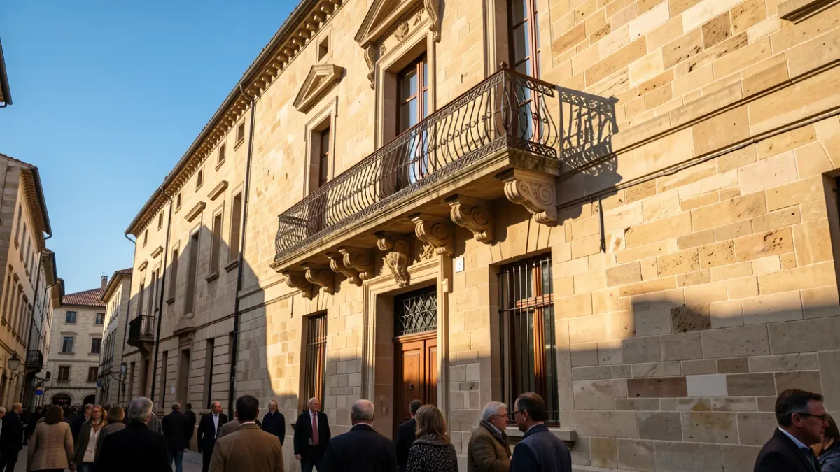 Generic facade of a Canarian town hall with a balcony and afternoon light.