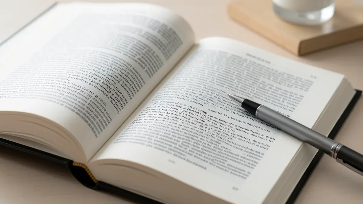 Spanish labor law book open with a pen on top.