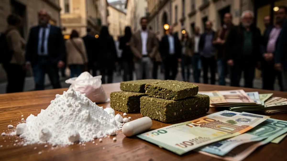 Imagen genérica de drogas y dinero intervenido.
