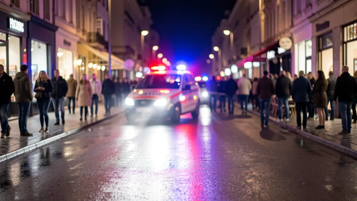 Generic image of police emergency lights reflecting on wet asphalt at night.