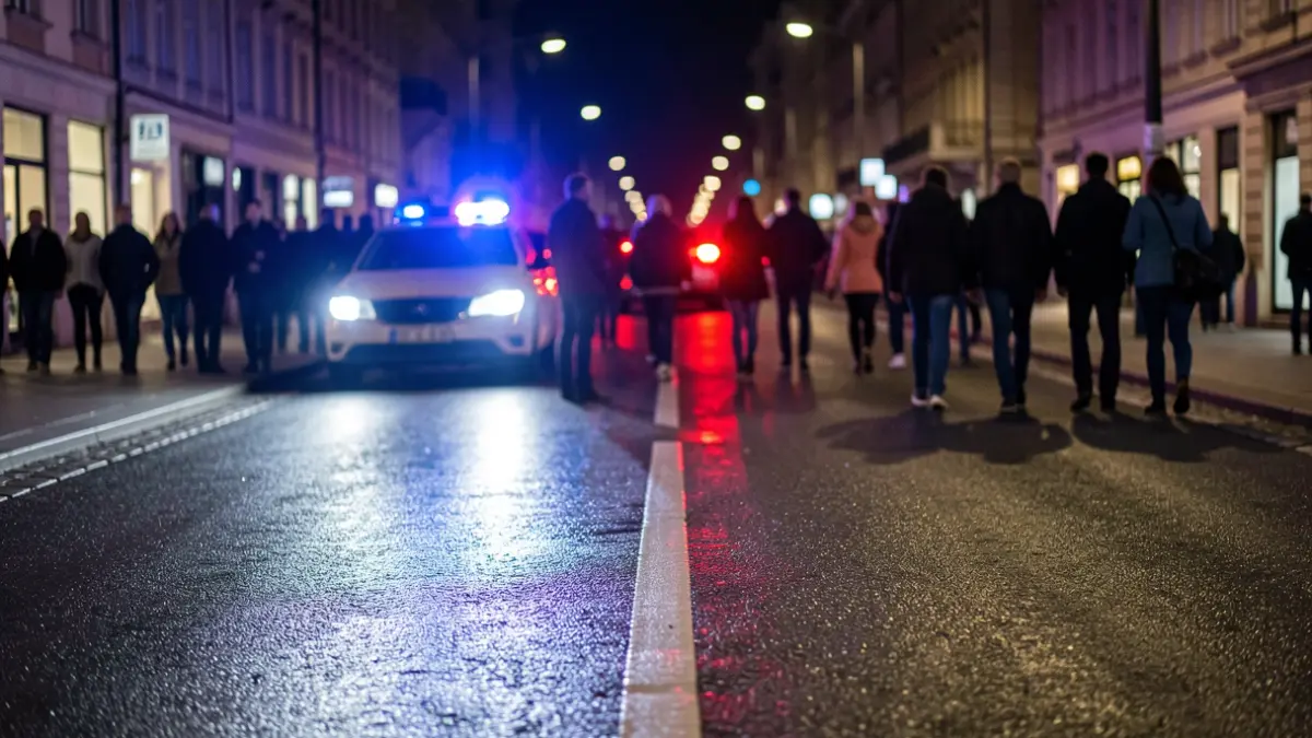 Generic image of police emergency lights reflecting on wet asphalt at night.