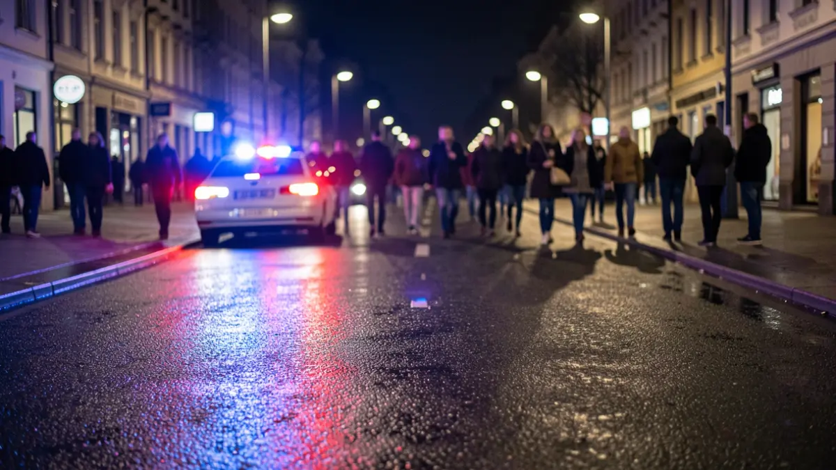 Generic image of police emergency lights reflecting on wet asphalt at night.