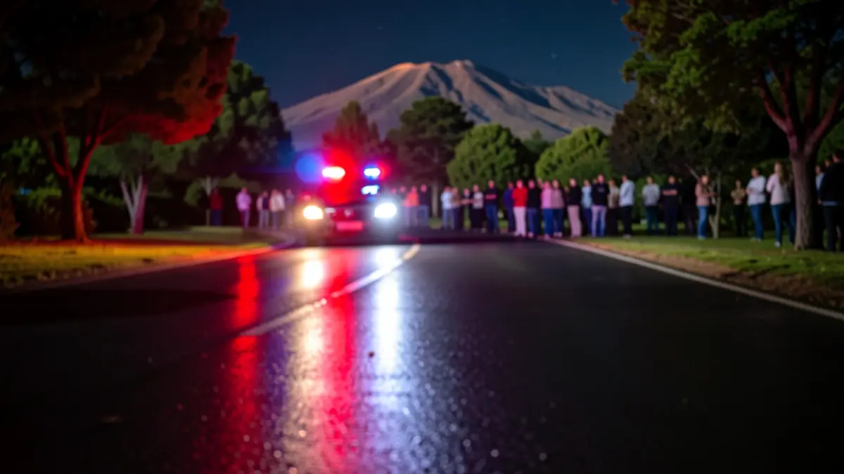 Generic image of police emergency lights reflecting on wet asphalt at night.