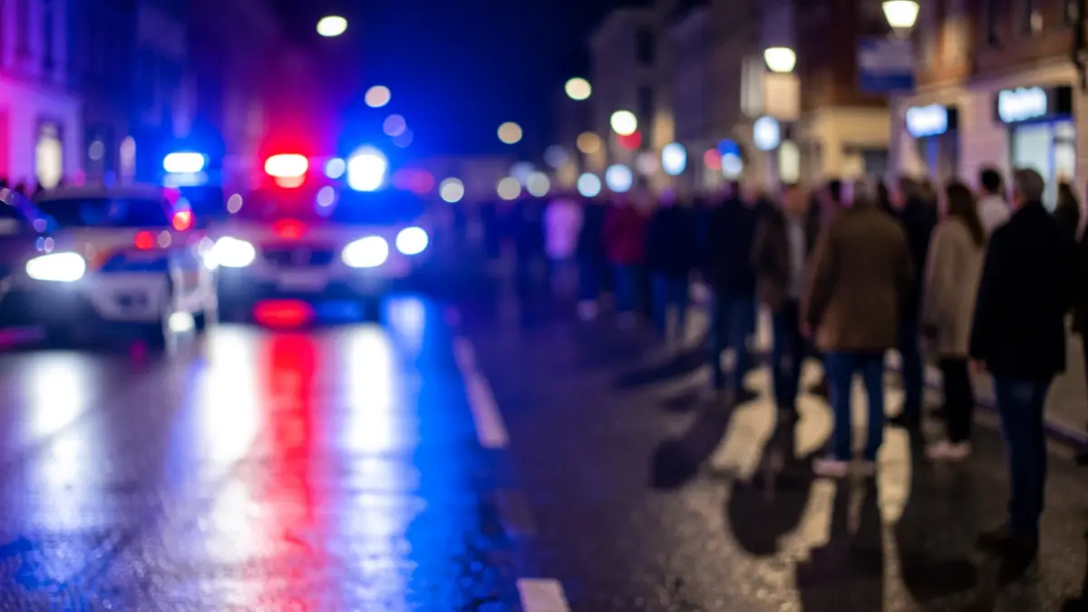 Generic image of police emergency lights reflecting on wet asphalt at night.