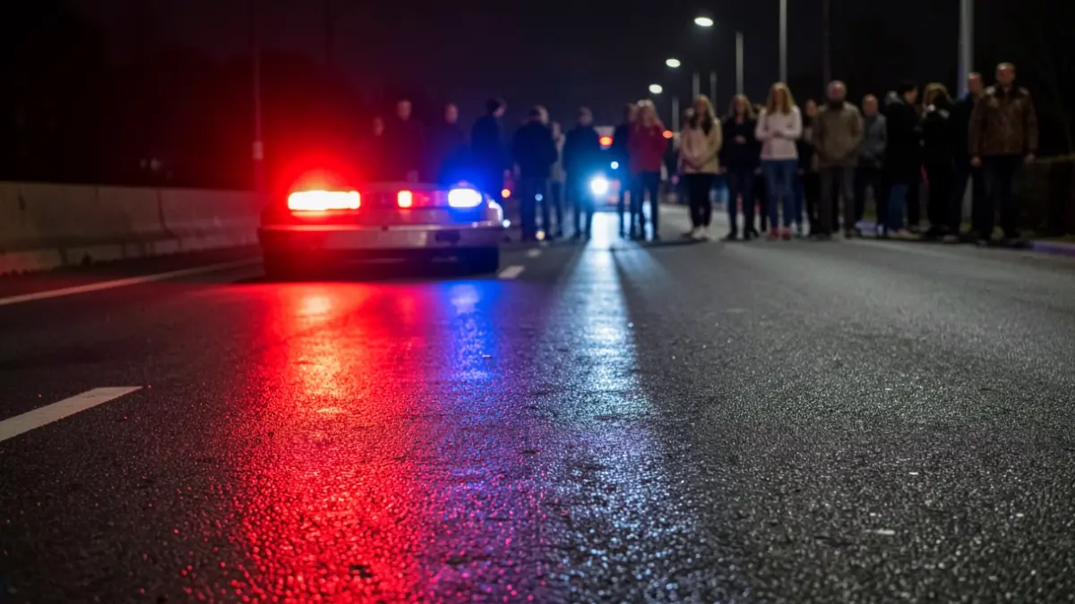 Generic image of police emergency lights reflecting on wet asphalt at night.
