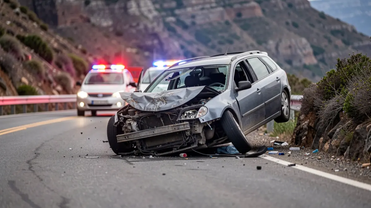 Imagen genérica de un accidente de tráfico grave con luces de emergencia.