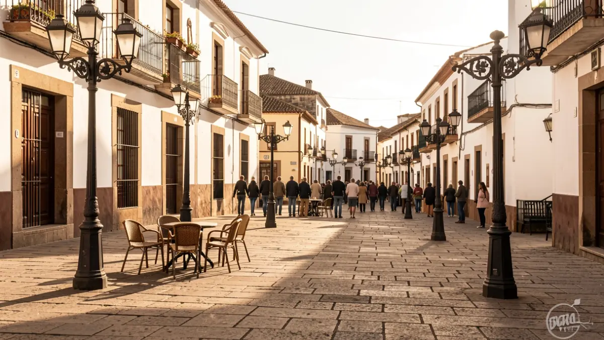 Imagen genérica de una plaza de pueblo canario con farolas y luz de tarde.