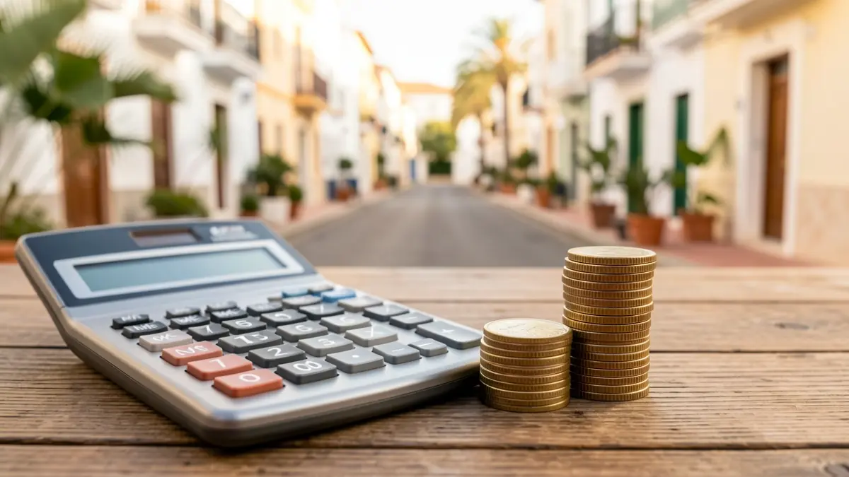 Imagen genérica de calculadora y monedas sobre una mesa, representando la economía familiar.