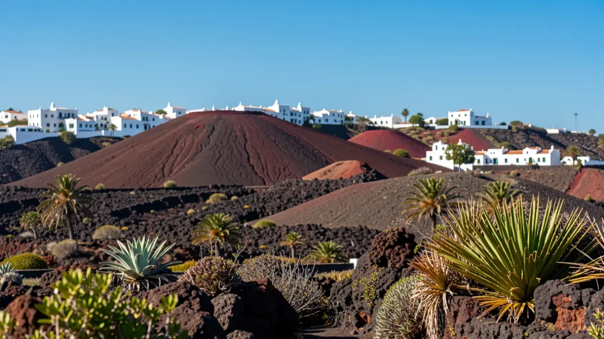 Imagen genérica de arquitectura tradicional canaria en un paisaje volcánico.