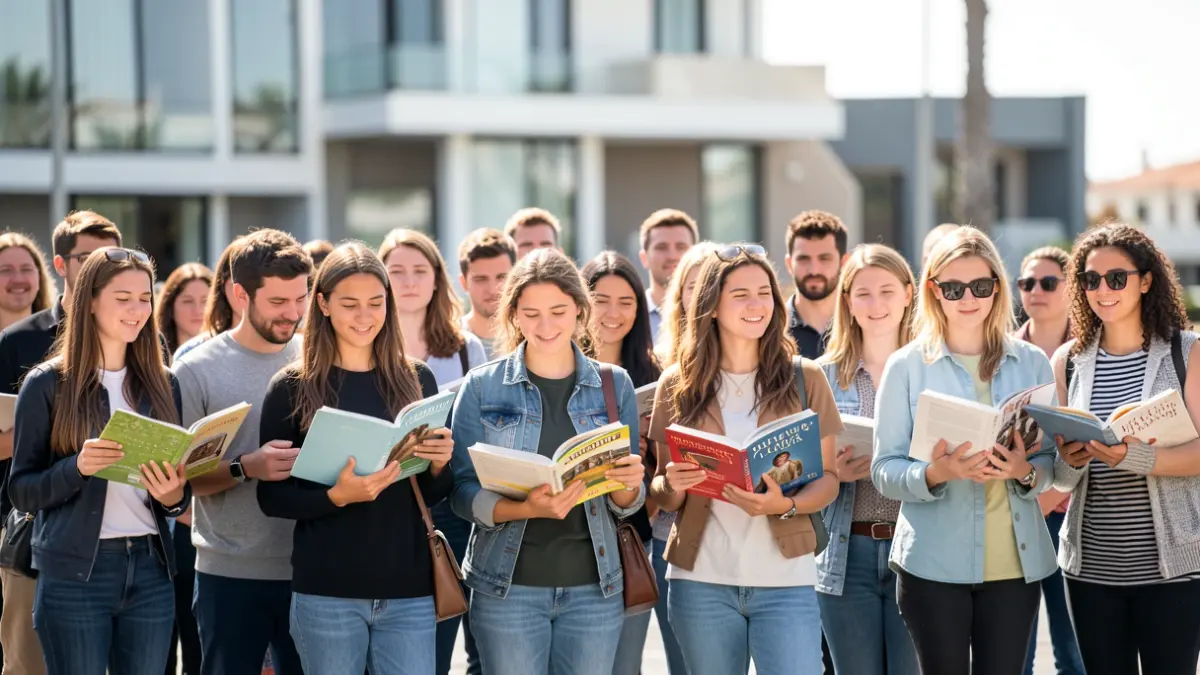 Generic image of students receiving textbooks.