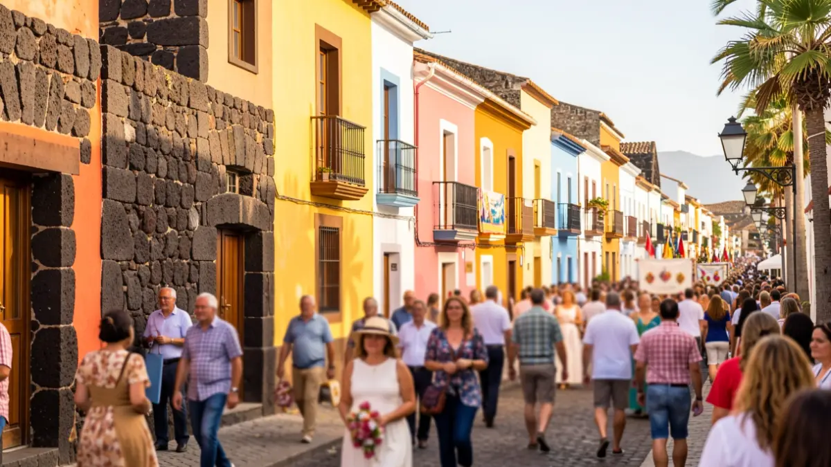 Traditional Canarian architecture in El Carrizal during patron saint festivities.